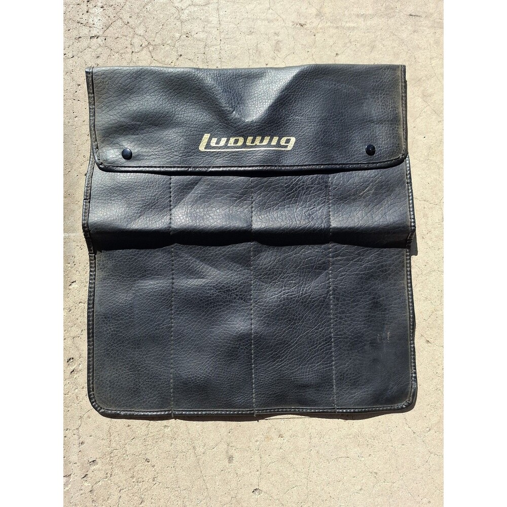 Vintage 1970s Ludwig Drumstick Bag Black Vinyl TriFold Script Logo Mallet...